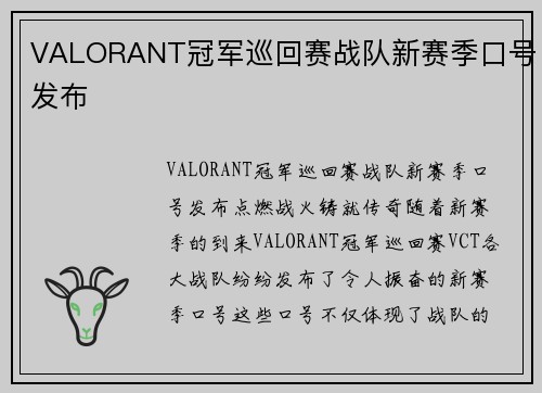 VALORANT冠军巡回赛战队新赛季口号发布